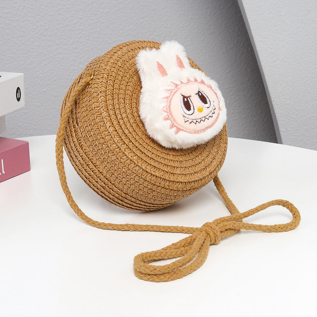 Cartoon cute monster Handmade Woven Straw Crossbody Bag