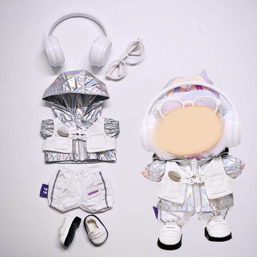 Silver Windbreaker Sports Trendy Suit for labubu