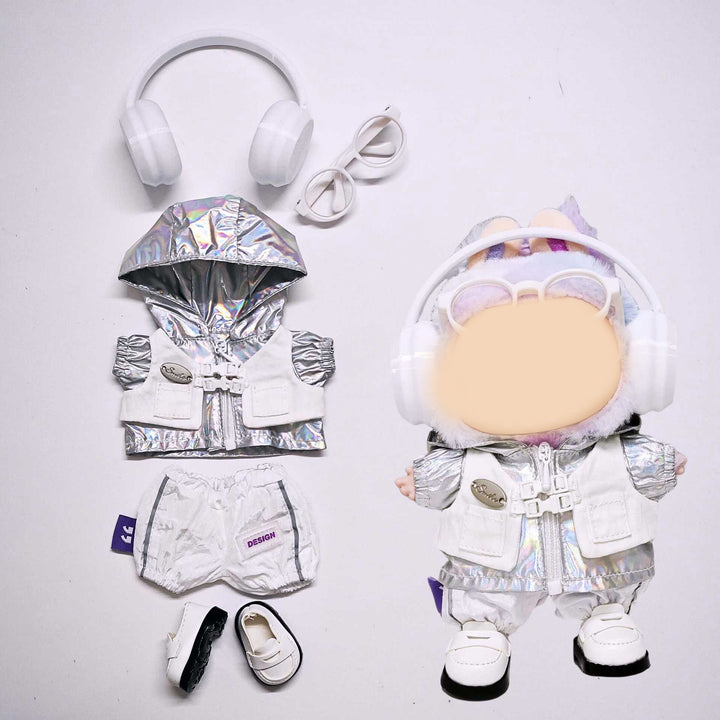 Silver Windbreaker Sports Trendy Suit for labubu