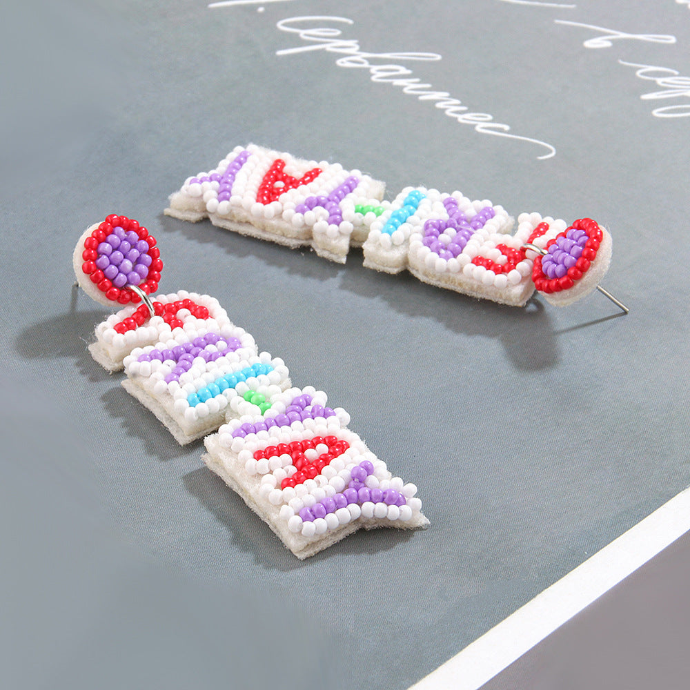 Teacher letter rice bead earrings Teacher's Day gift