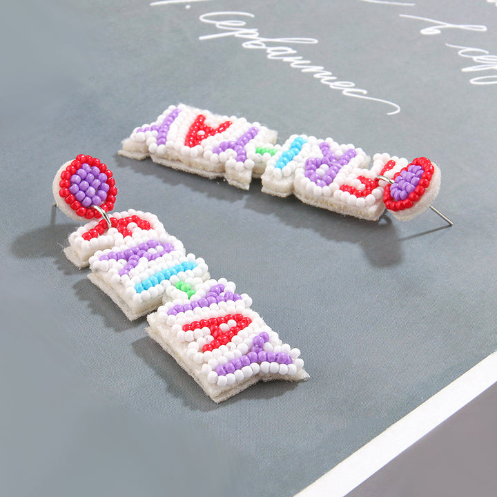 Teacher letter rice bead earrings Teacher's Day gift