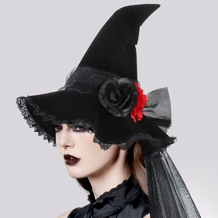 Halloween Mesh flower Witch Hat Halloween Party Witch Hat