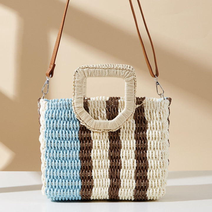 Boho straw bag striped large capacity woven bag