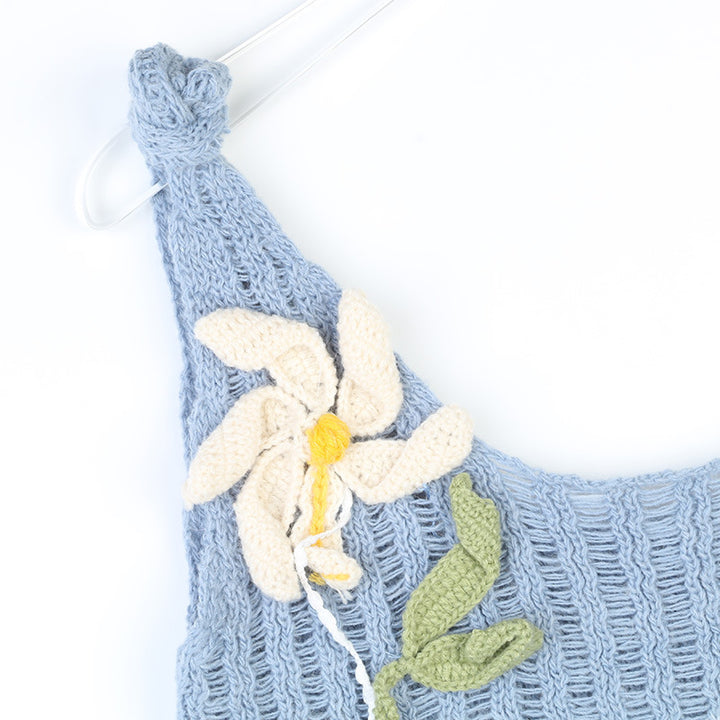 3D flower hollow knitted sleeveless camisole for women