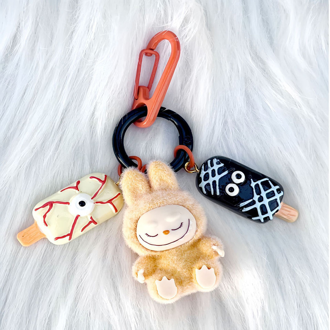 Halloween flocking mini Labubu keychain bag pendant