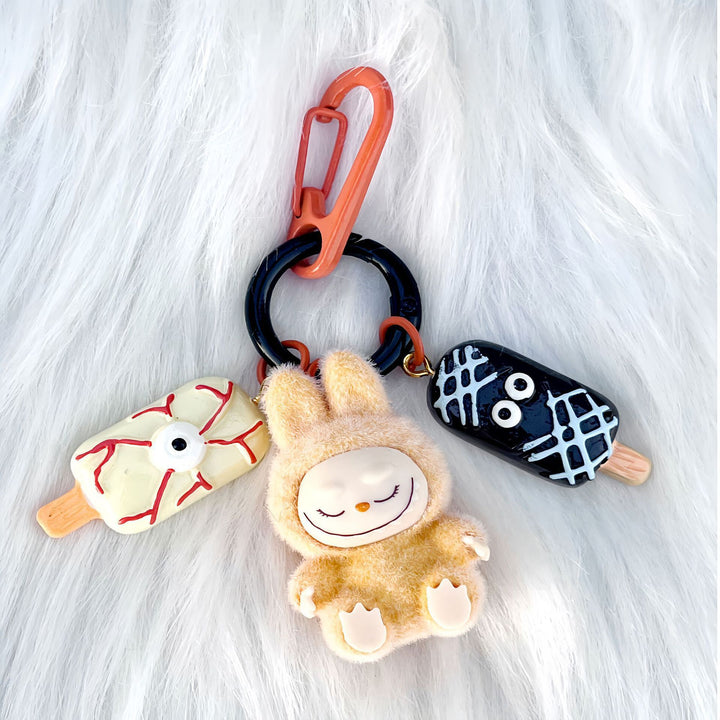 Halloween flocking mini Labubu keychain bag pendant