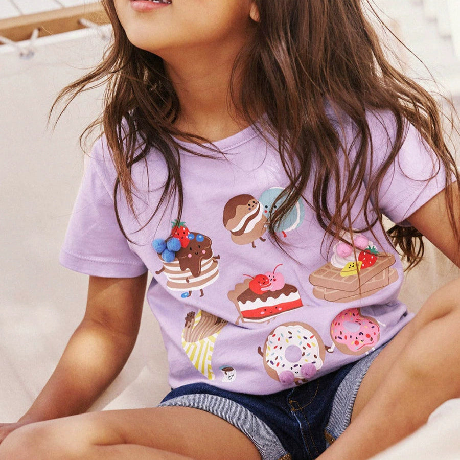 Girls purple cotton T-shirt with dessert print