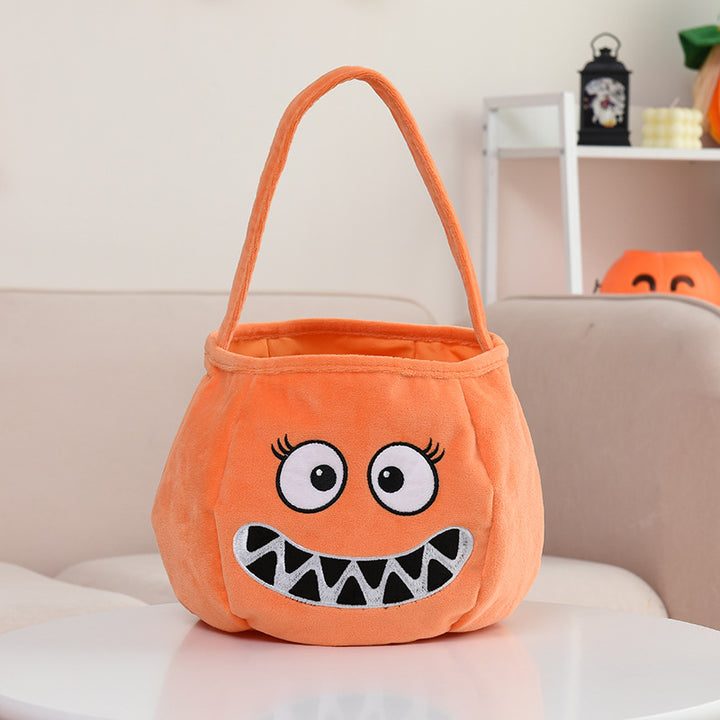 Halloween flannel pumpkin candy basket with skull ghost pattern
