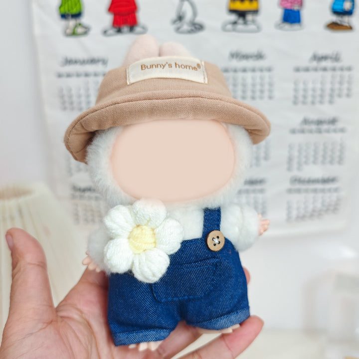 Labubu cute Straw hat&denim overalls set dolls clothes