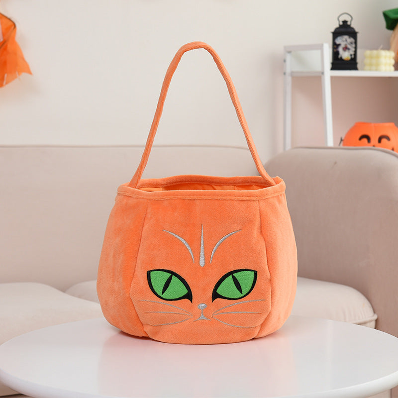 Halloween flannel pumpkin candy basket with skull ghost pattern
