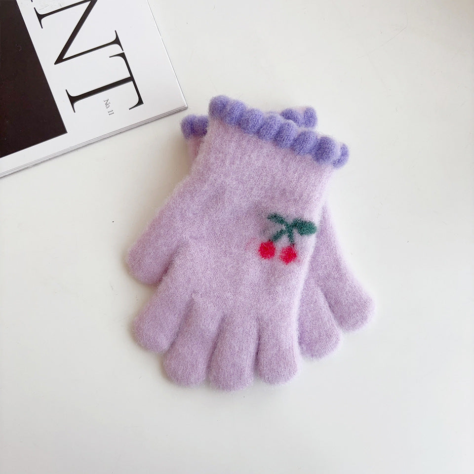 Sweet Cherry Warm Gloves Five-Finger Gloves
