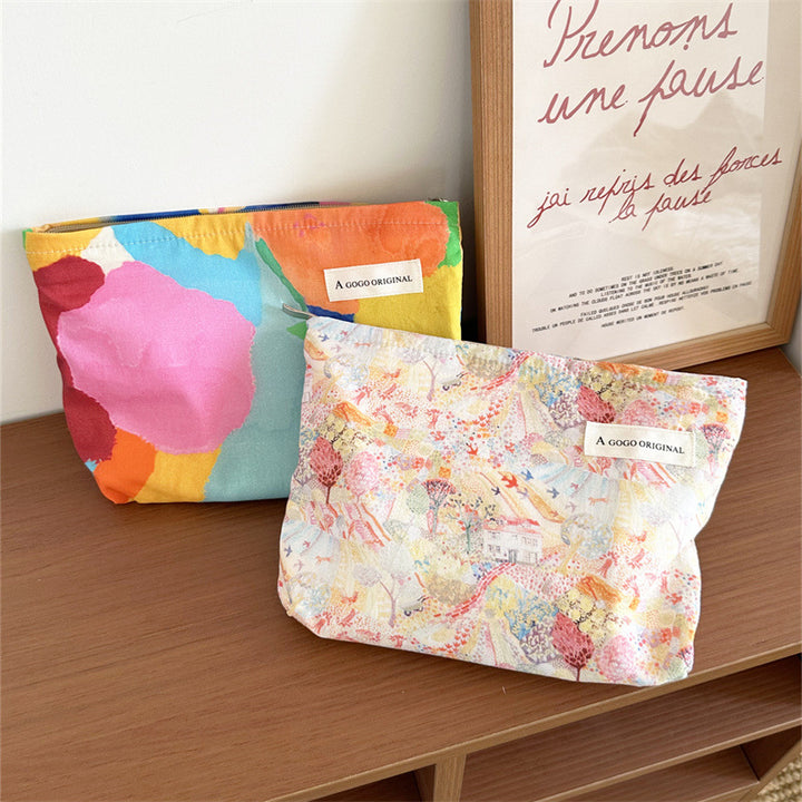 Oil painting printed cosmetic bag portable travel storage bag