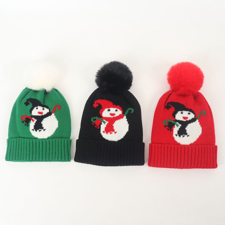 Kids Christmas knitted hat snowman jacquard beanie