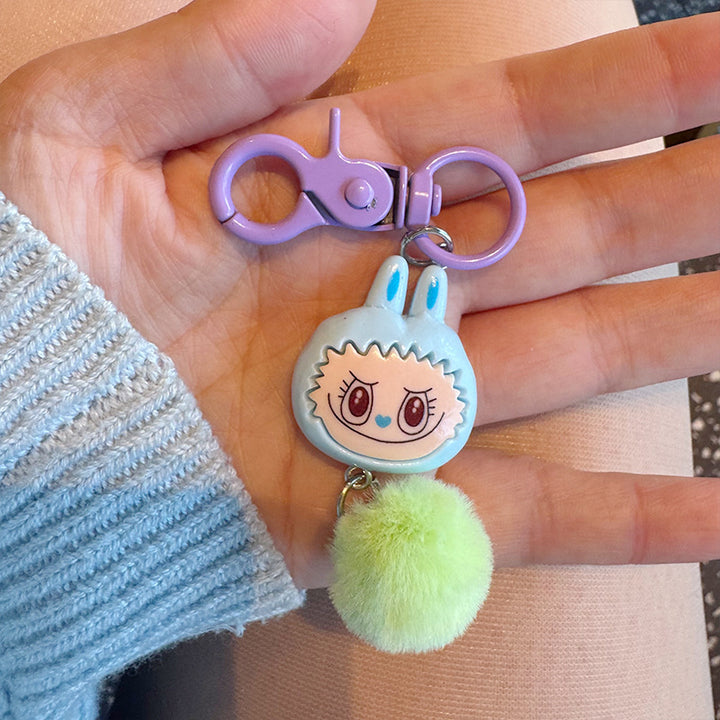 Labubu furry Ball mini keychain Bag Pendant Gift