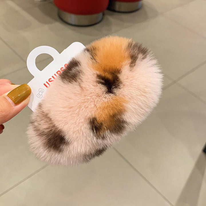 Leopard Furry plush hair clip for girls women