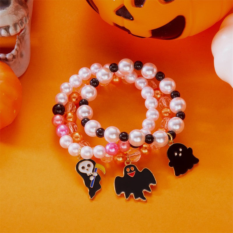 Halloween beaded pumpkin ghost layered bracelet