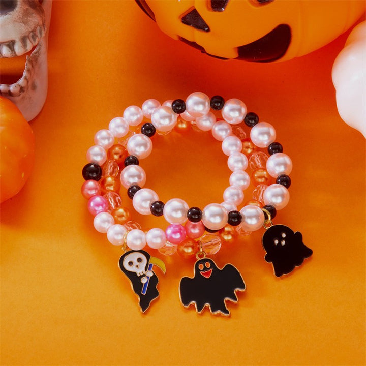 Halloween beaded pumpkin ghost layered bracelet