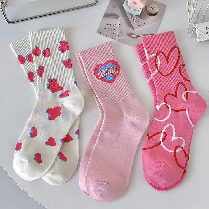 Women's cute pink mid-calf socks Valentine's socks