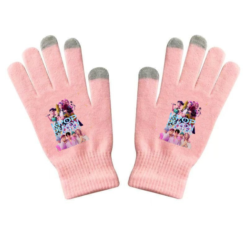 KPOP demon hunters Printed Knitted Touch Screen Gloves