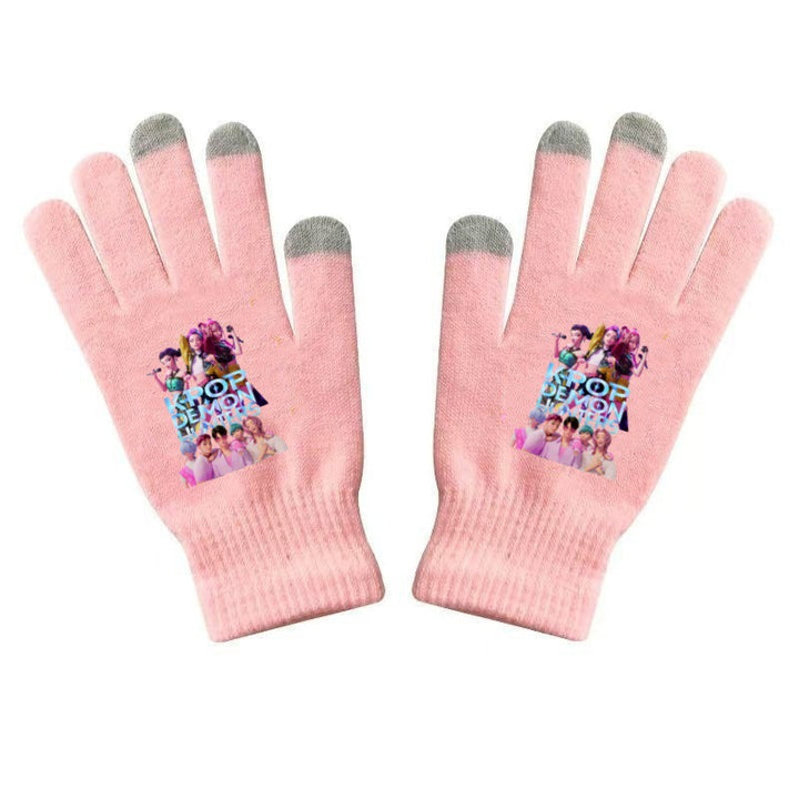 KPOP demon hunters Printed Knitted Touch Screen Gloves