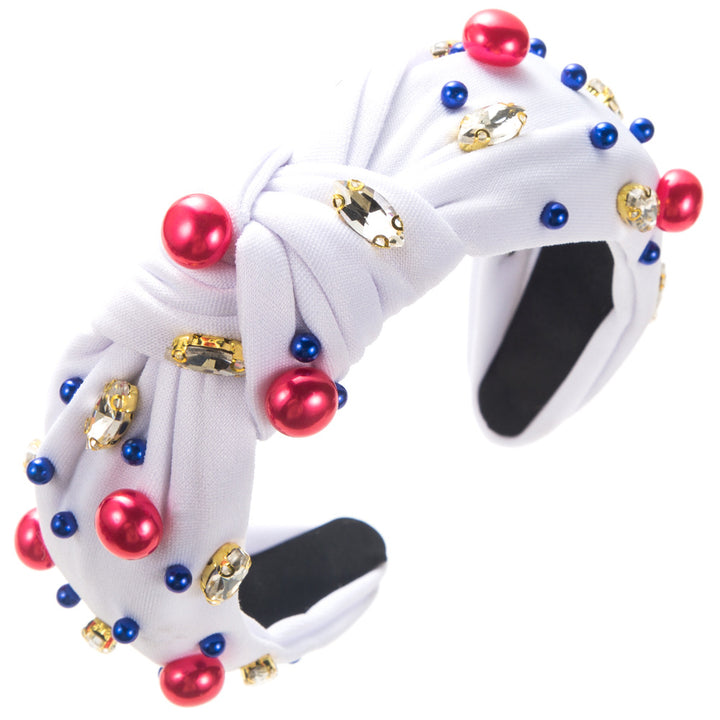 Knotted beaded  diamond pearl Headband for 4th of July