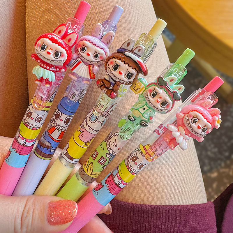 Cartoon cute push gel pen labubu ballpoint pen-5pcs set