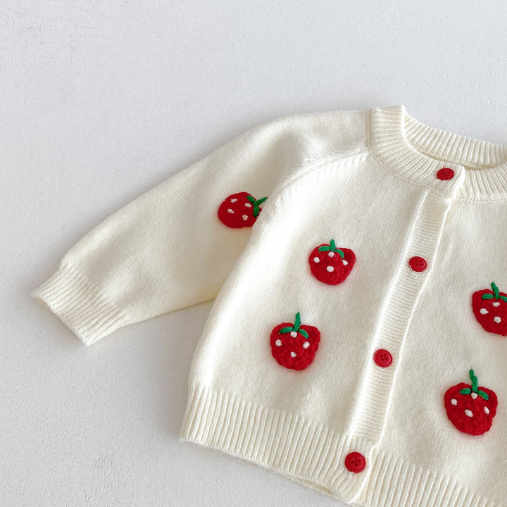 3D Strawberry Baby Girl Knitted Sweater Cardigan&Shorts 2PCS Suit