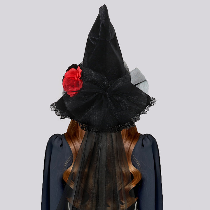 Halloween Mesh flower Witch Hat Halloween Party Witch Hat