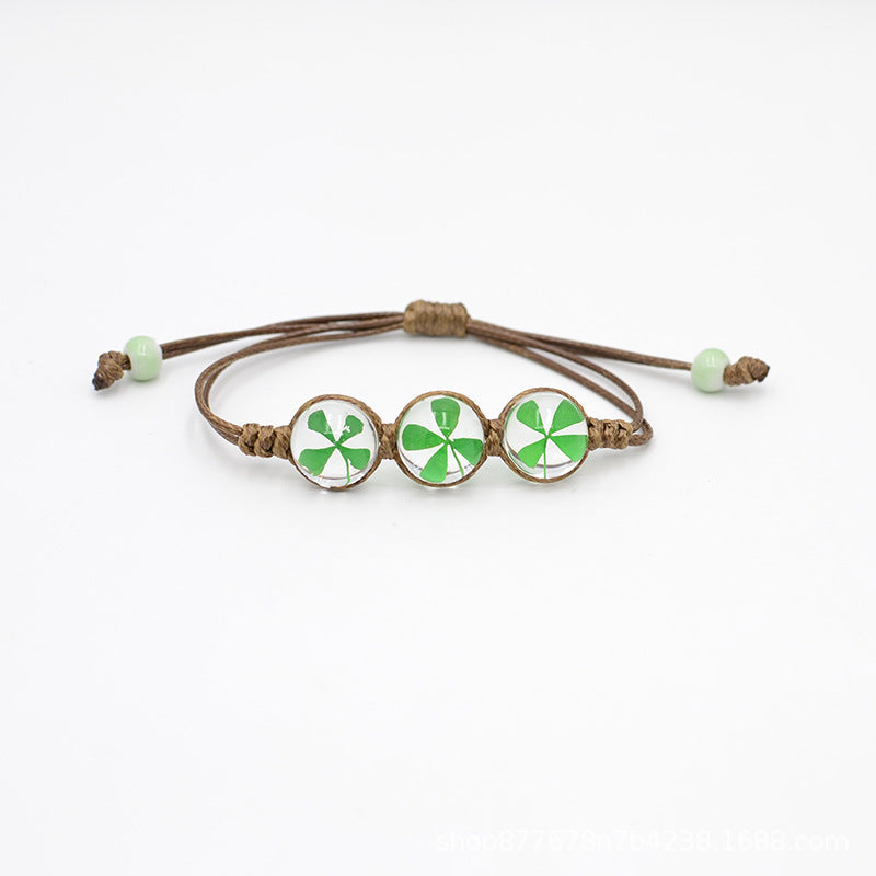 St. Patrick's Day braided beads clover bracelet