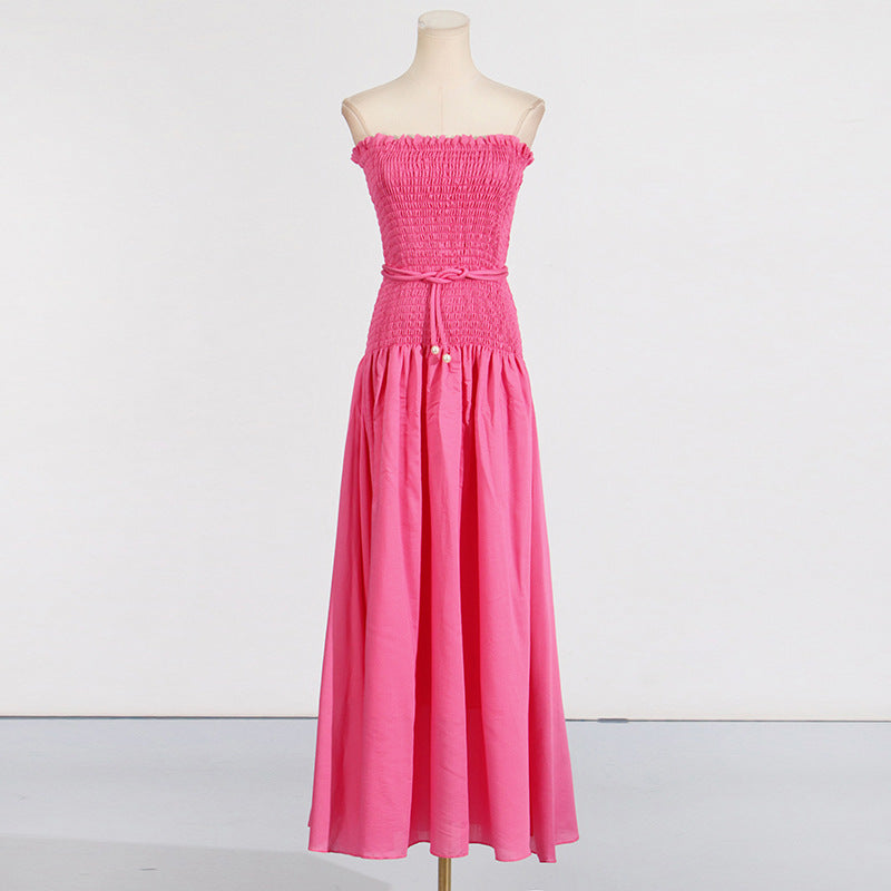 Sleeveless pleated lace-up high-end tube top dress