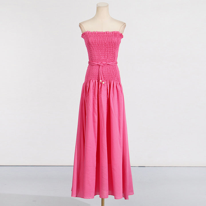 Sleeveless pleated lace-up high-end tube top dress