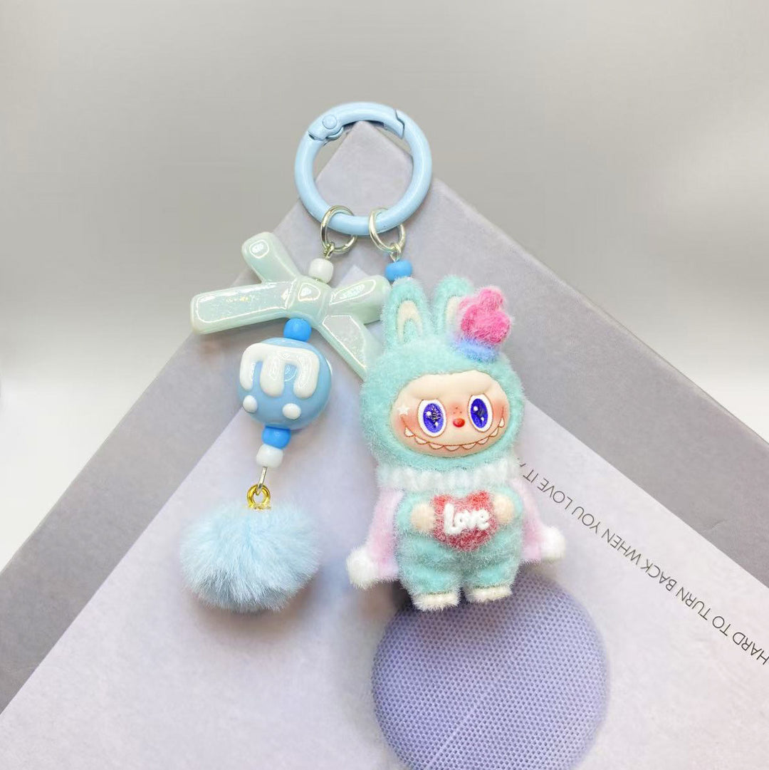 Cute monster love heart flocking keychain Valentine's gift
