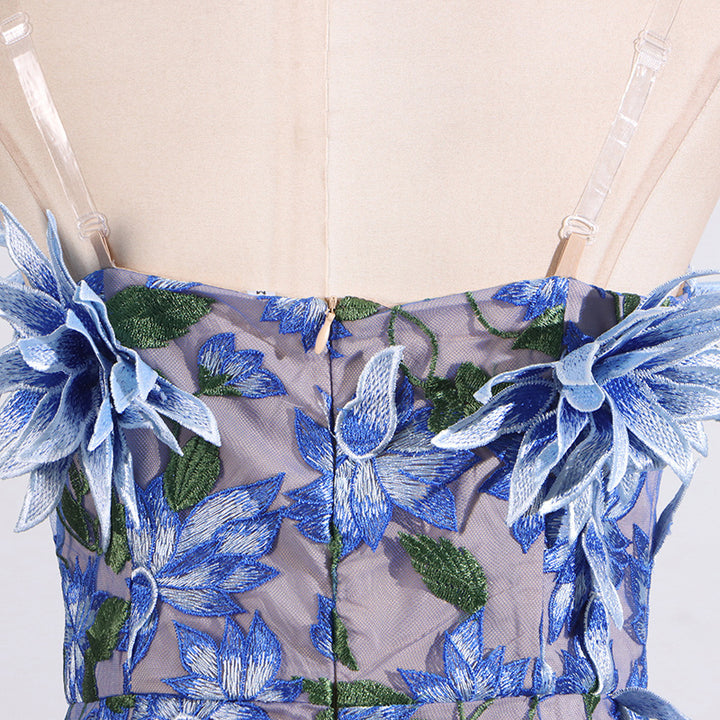 3D flower embroidery tube top dress banquet dress