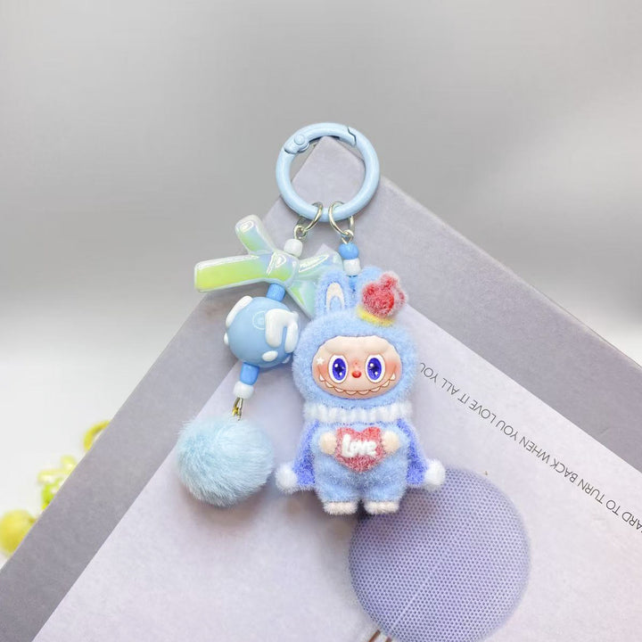 Cute monster love heart flocking keychain Valentine's gift