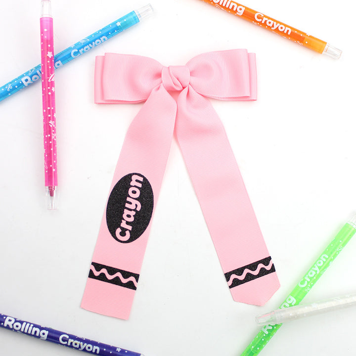 Back to school crayon  ribbon bow hair clips