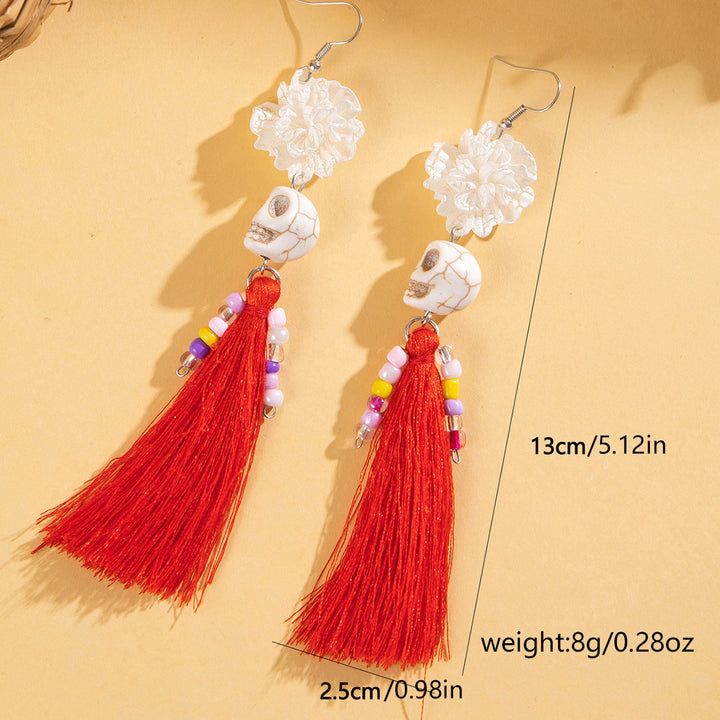 Halloween funny skull tassel rice bead earrings halloween gifts