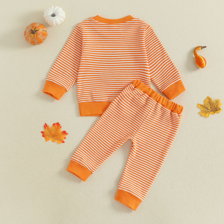 Halloween Pumpkin Embroidery Striped Sweater&Pants 2pcs Set