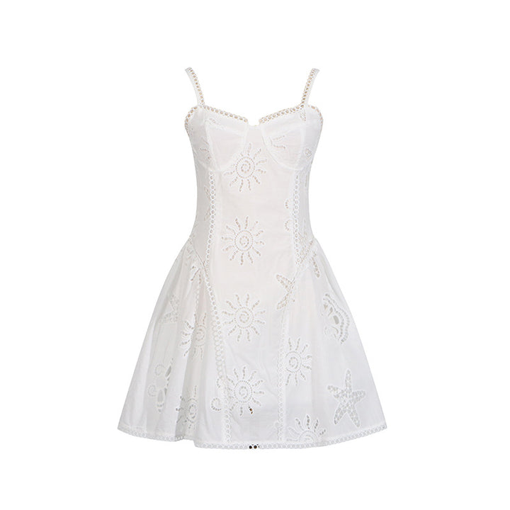 Holiday style suspender embroidery dress for women