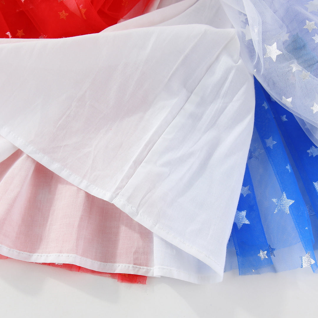 Girls'Glitter Stars Red White Blue mesh dress for 4th of July