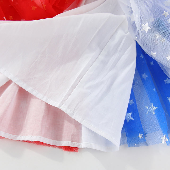 Girls'Glitter Stars Red White Blue mesh dress for 4th of July