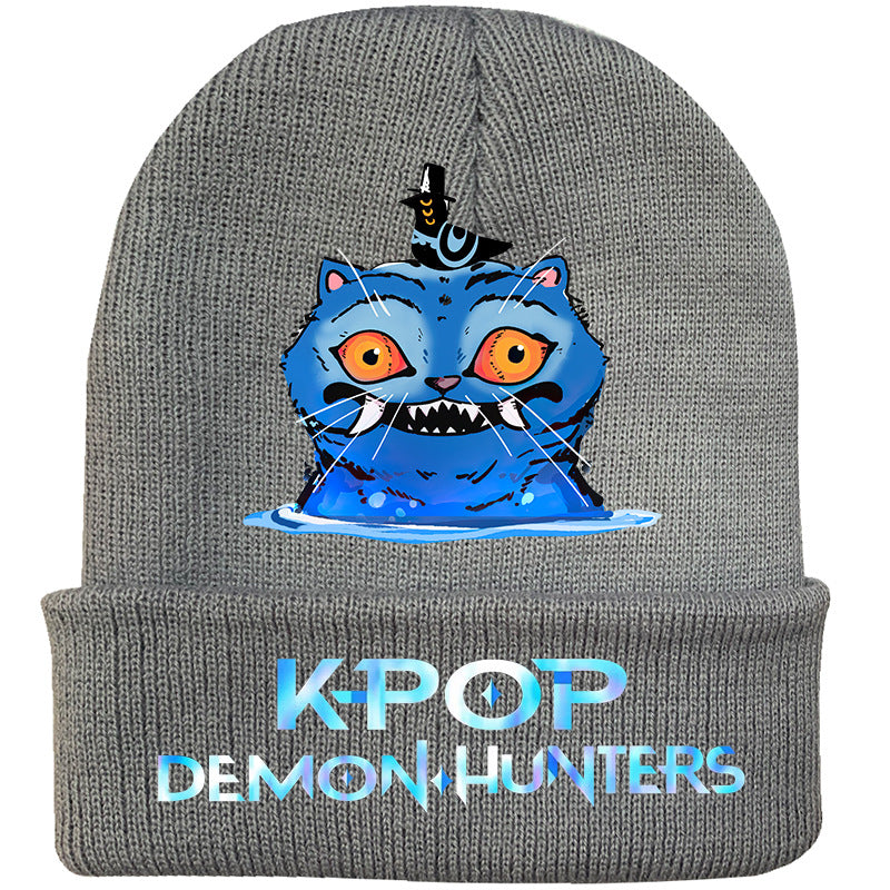 Kpop Demon Hunters knitted beanie hat-gray