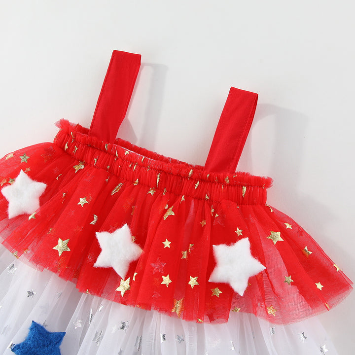 Girls'Glitter Stars Red White Blue mesh dress for 4th of July