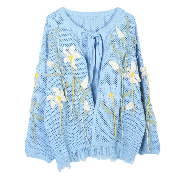Hand-crocheted 3D flower Tassel knitted cardigan for women