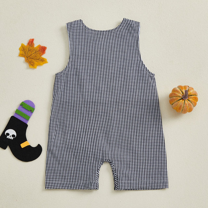 Cute pumpkin embroidered plaid jumpsuit for Halloween