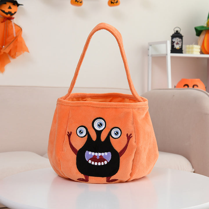 Halloween flannel pumpkin candy basket with skull ghost pattern