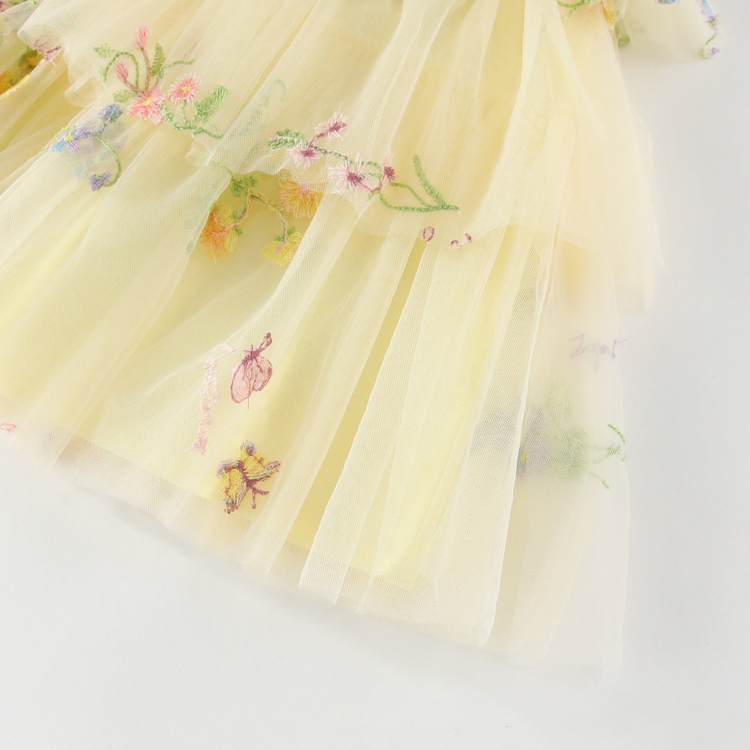 Summer flower embroidered mesh multi-layered tulle dress