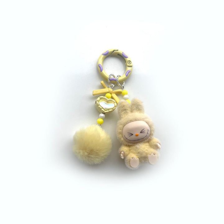 Flocked Mini Labubu heart Keychain bag pendant