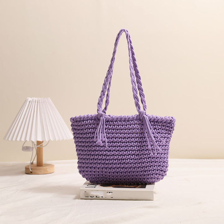 Tassel cotton woven bag colorful woven beach bag