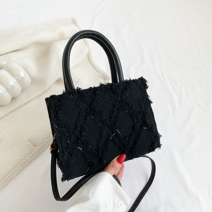 Retro denim diamond pattern tassel shoulder bag crossbody bag
