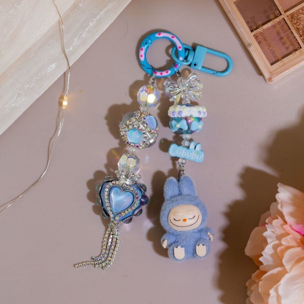 Diamond Mini Flocked Labubu keychain bag pendant